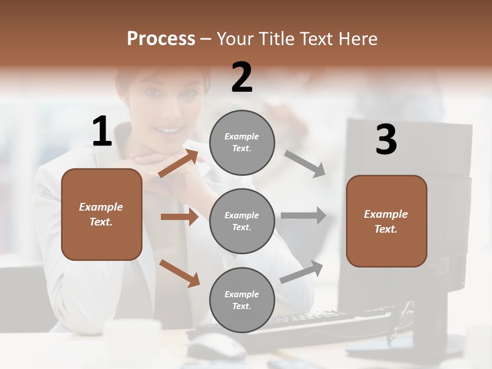 A Woman Sitting At A Desk In Front Of A Computer PowerPoint Template