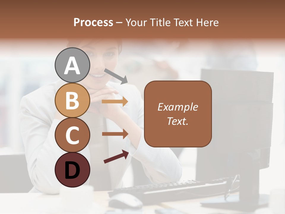 A Woman Sitting At A Desk In Front Of A Computer PowerPoint Template