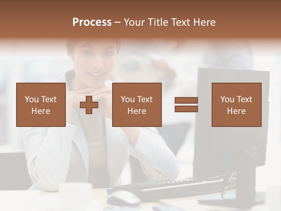 A Woman Sitting At A Desk In Front Of A Computer PowerPoint Template
