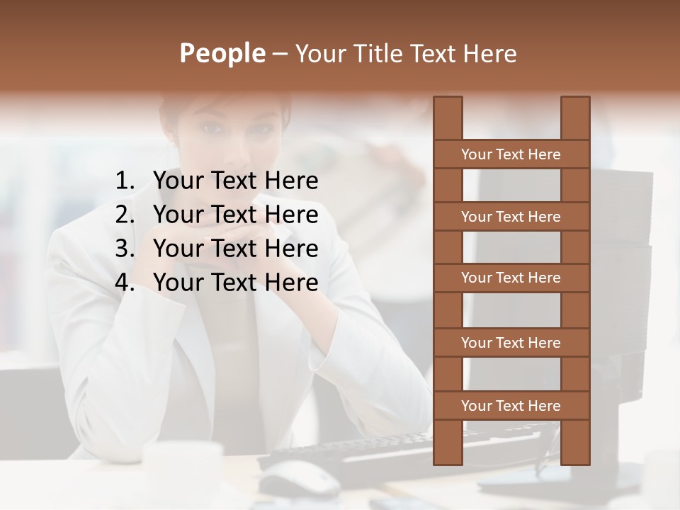 A Woman Sitting At A Desk In Front Of A Computer PowerPoint Template