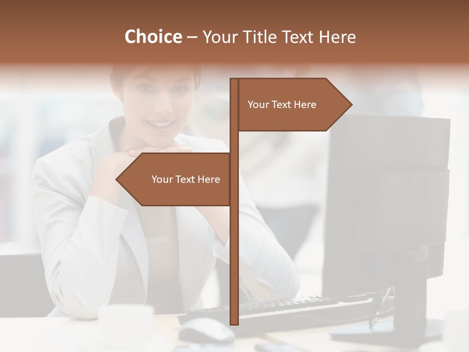 A Woman Sitting At A Desk In Front Of A Computer PowerPoint Template