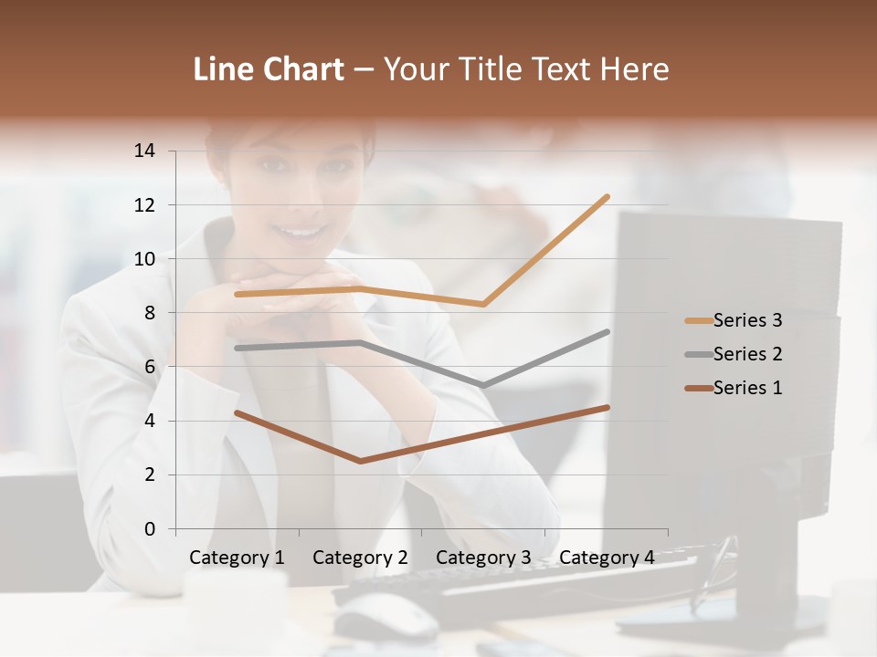 A Woman Sitting At A Desk In Front Of A Computer PowerPoint Template