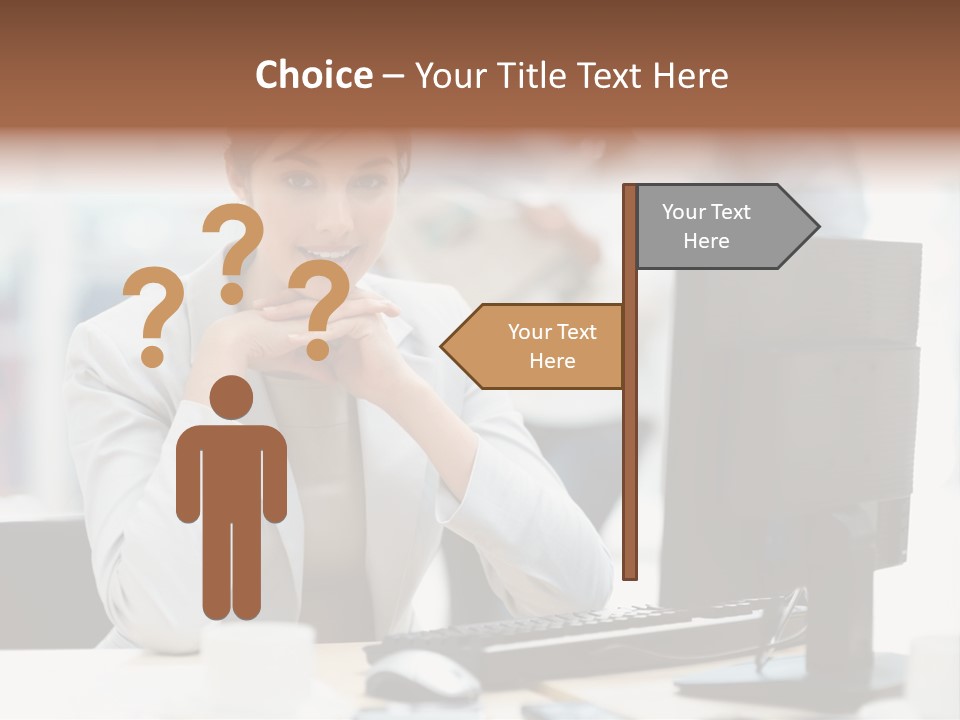 A Woman Sitting At A Desk In Front Of A Computer PowerPoint Template