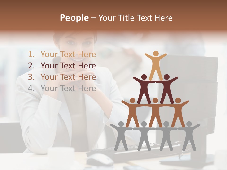 A Woman Sitting At A Desk In Front Of A Computer PowerPoint Template