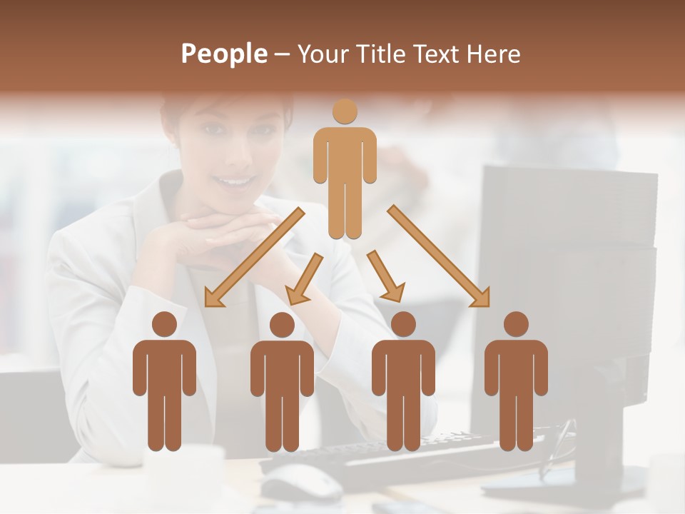 A Woman Sitting At A Desk In Front Of A Computer PowerPoint Template