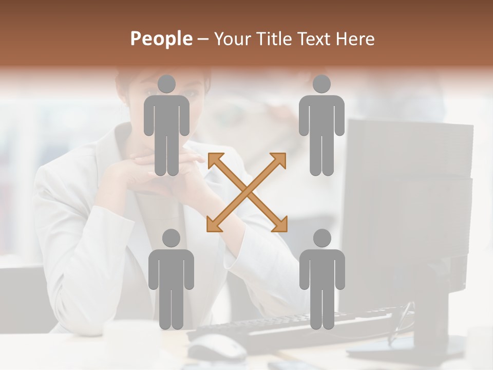 A Woman Sitting At A Desk In Front Of A Computer PowerPoint Template