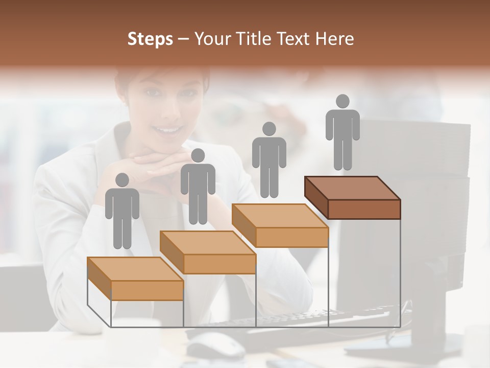 A Woman Sitting At A Desk In Front Of A Computer PowerPoint Template