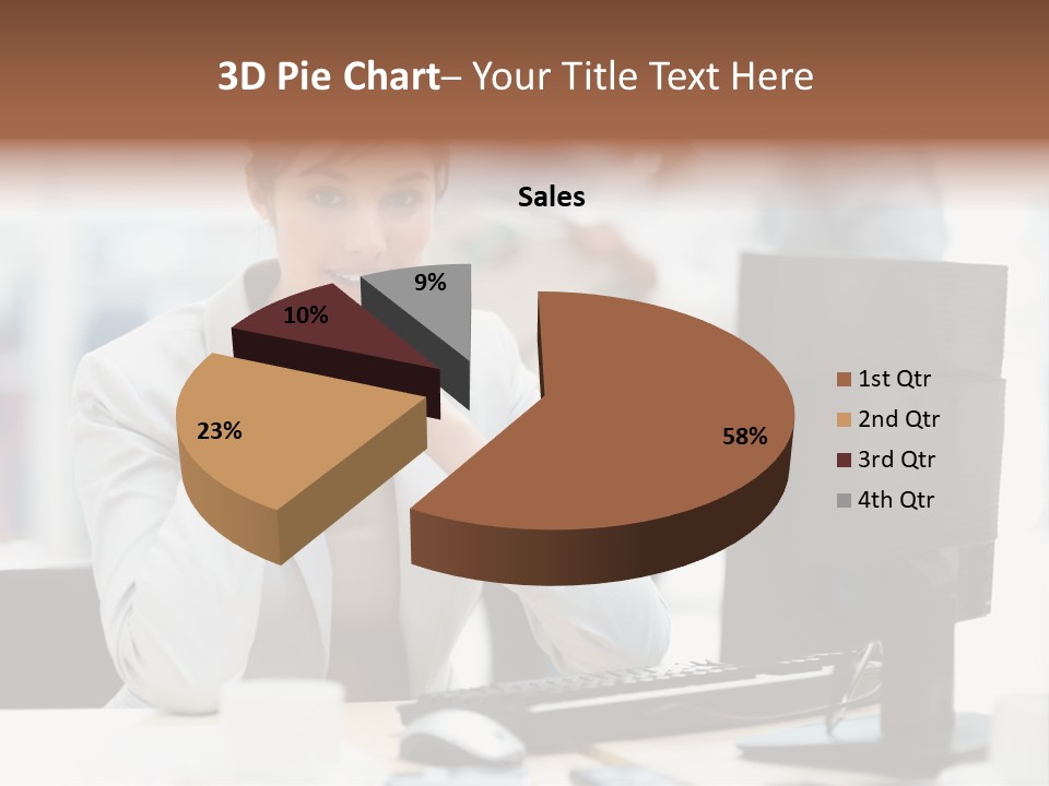 A Woman Sitting At A Desk In Front Of A Computer PowerPoint Template