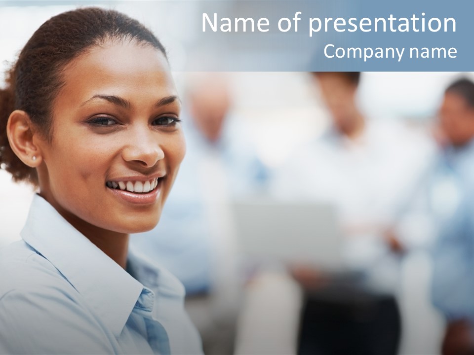 A Woman Smiling While Holding A Laptop Computer PowerPoint Template