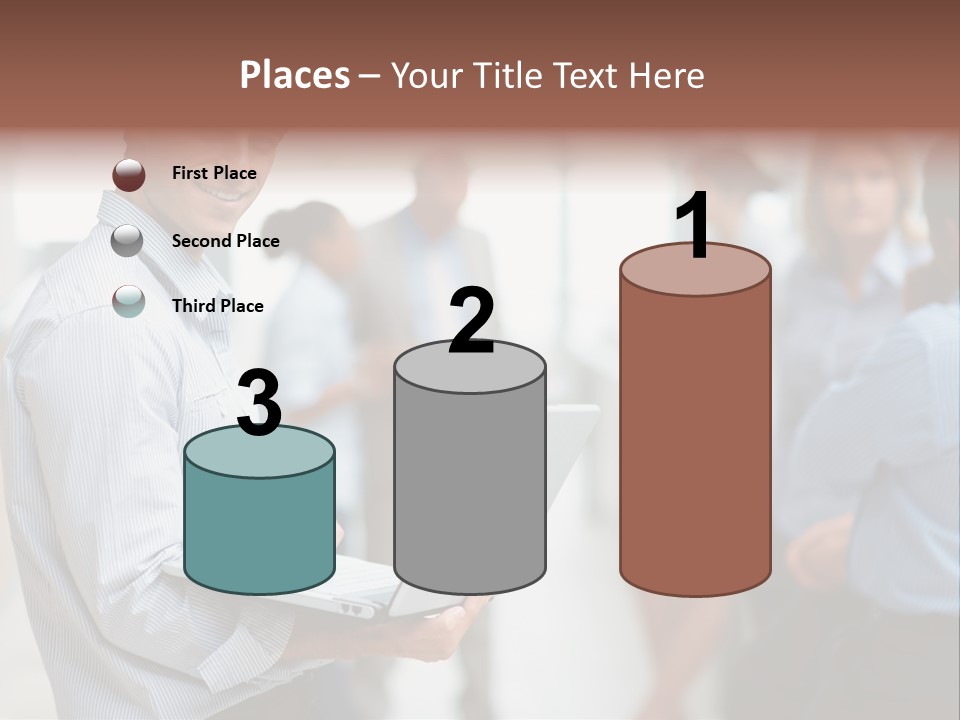 A Man Holding A Laptop In Front Of A Group Of People PowerPoint Template