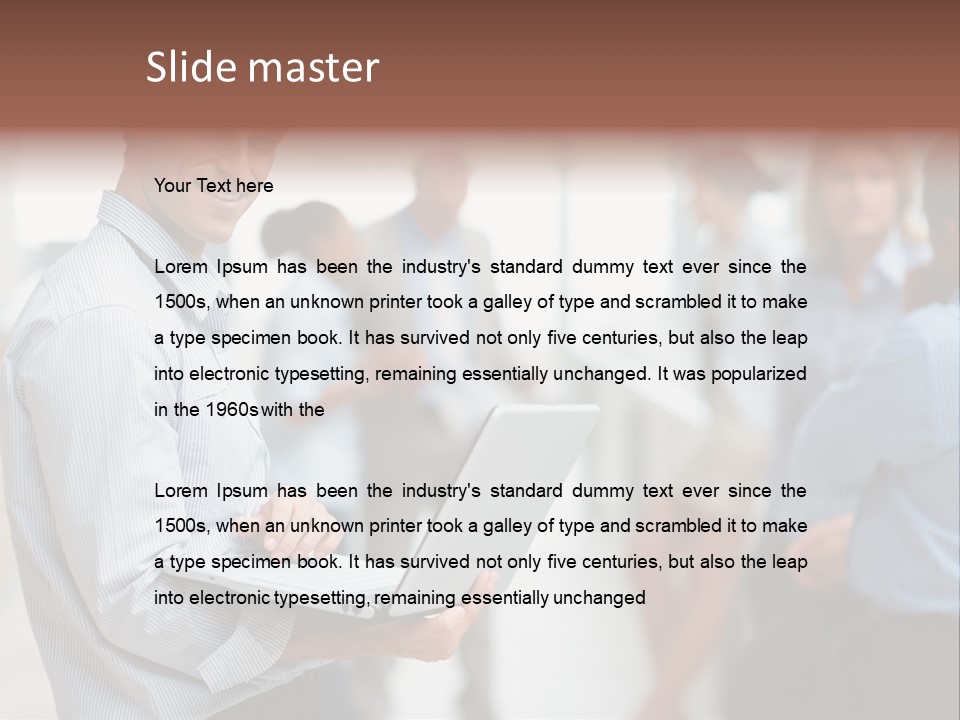 A Man Holding A Laptop In Front Of A Group Of People PowerPoint Template