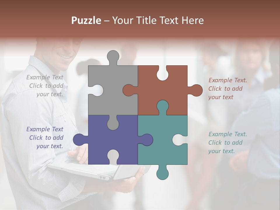 A Man Holding A Laptop In Front Of A Group Of People PowerPoint Template