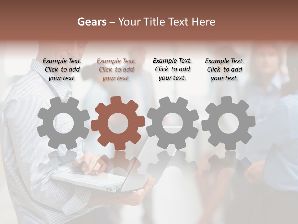 A Man Holding A Laptop In Front Of A Group Of People PowerPoint Template