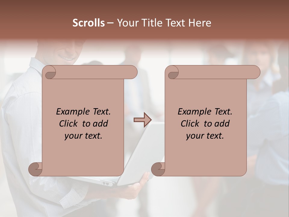 A Man Holding A Laptop In Front Of A Group Of People PowerPoint Template