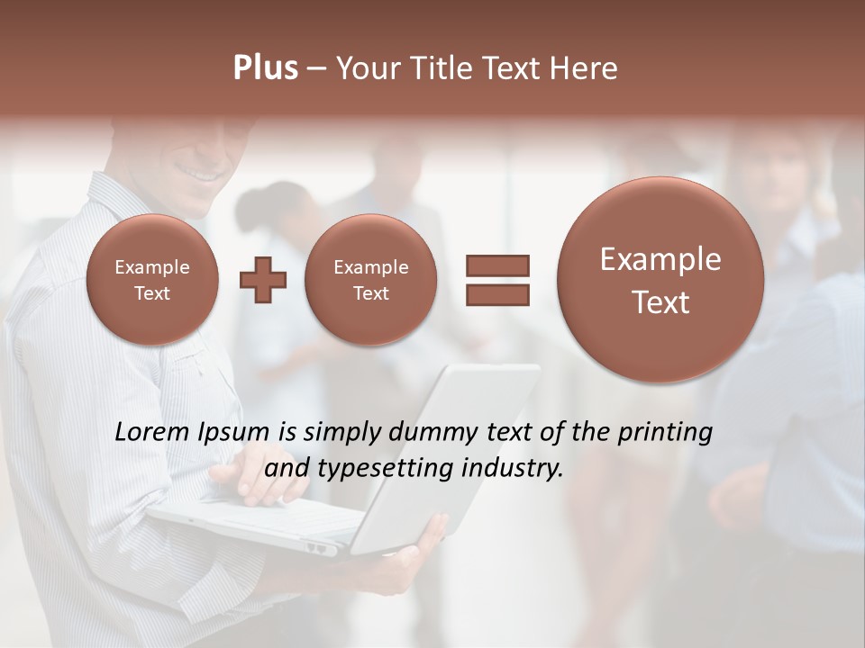 A Man Holding A Laptop In Front Of A Group Of People PowerPoint Template