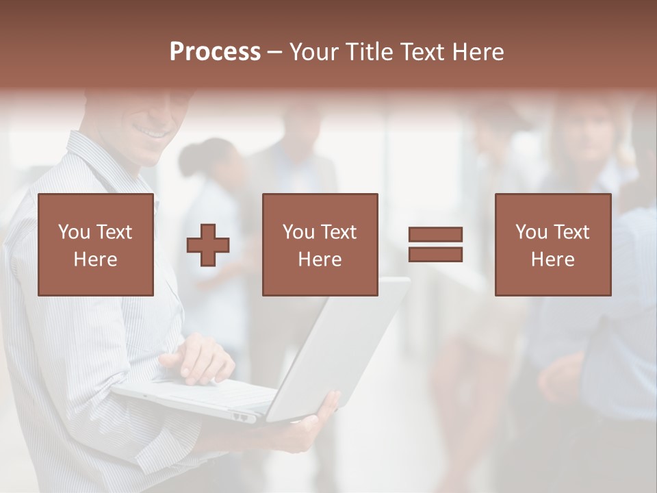 A Man Holding A Laptop In Front Of A Group Of People PowerPoint Template