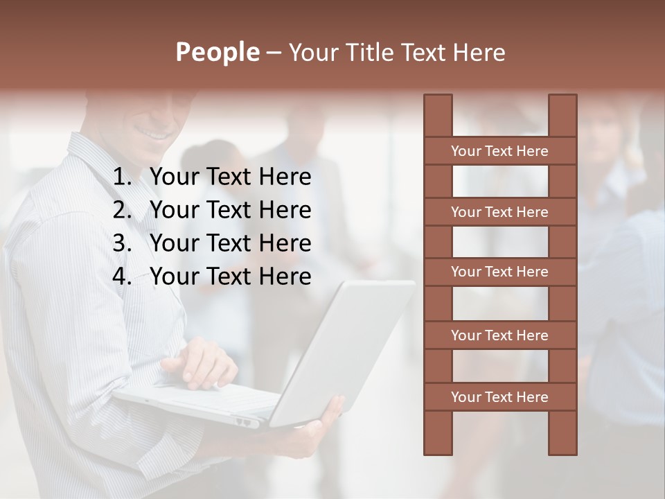 A Man Holding A Laptop In Front Of A Group Of People PowerPoint Template