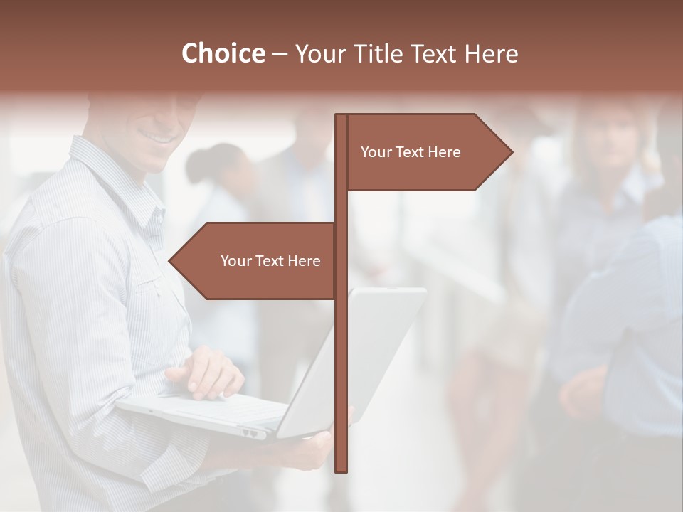 A Man Holding A Laptop In Front Of A Group Of People PowerPoint Template