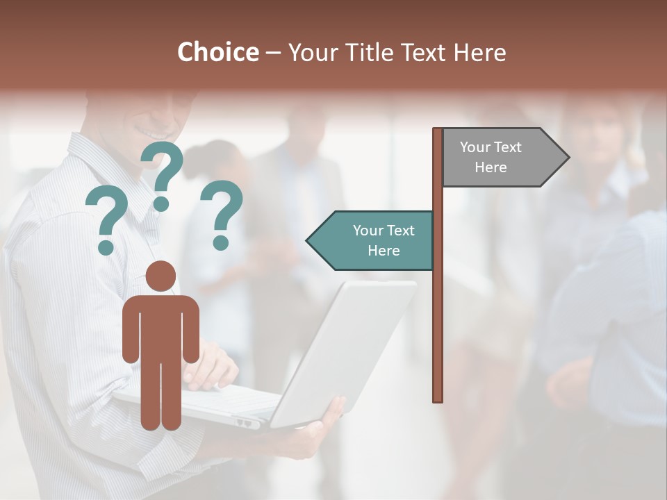 A Man Holding A Laptop In Front Of A Group Of People PowerPoint Template