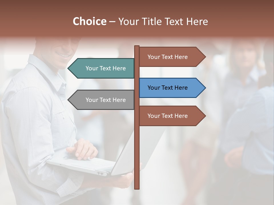A Man Holding A Laptop In Front Of A Group Of People PowerPoint Template