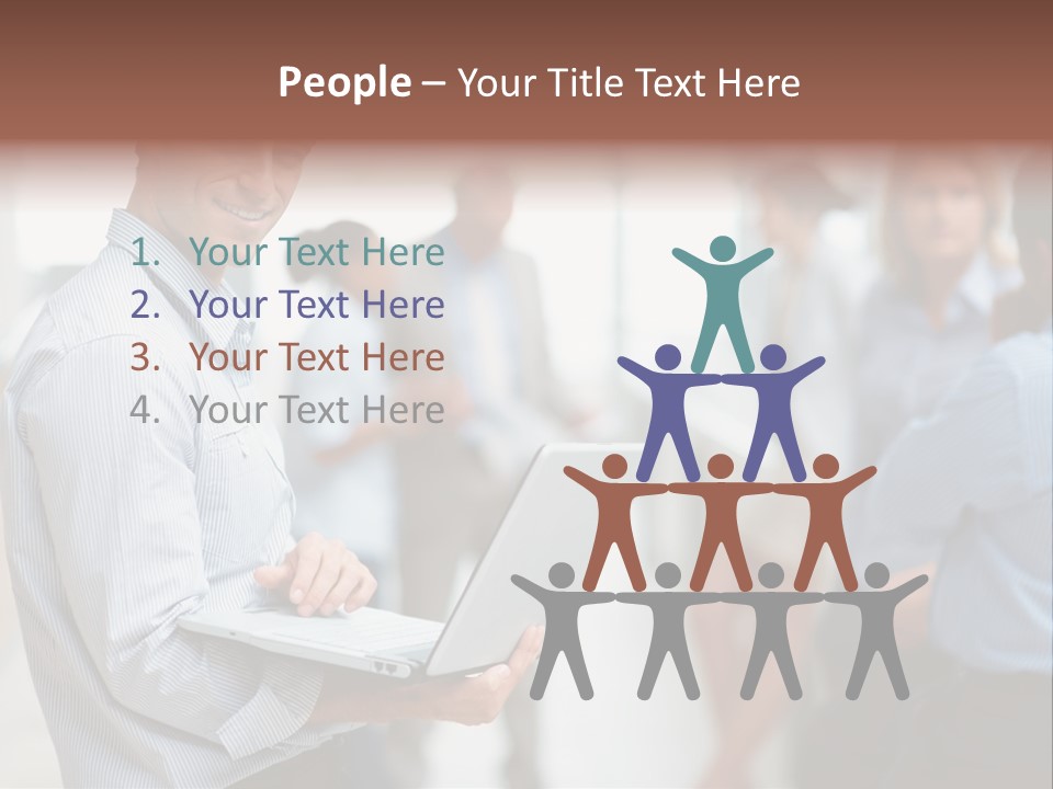 A Man Holding A Laptop In Front Of A Group Of People PowerPoint Template