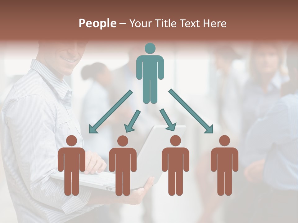 A Man Holding A Laptop In Front Of A Group Of People PowerPoint Template