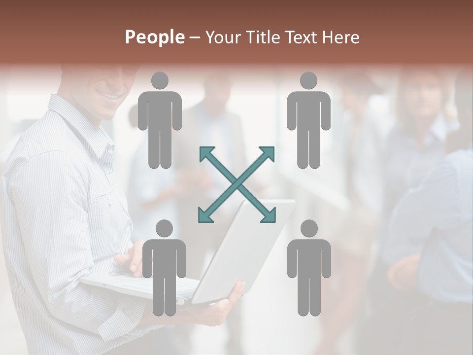 A Man Holding A Laptop In Front Of A Group Of People PowerPoint Template