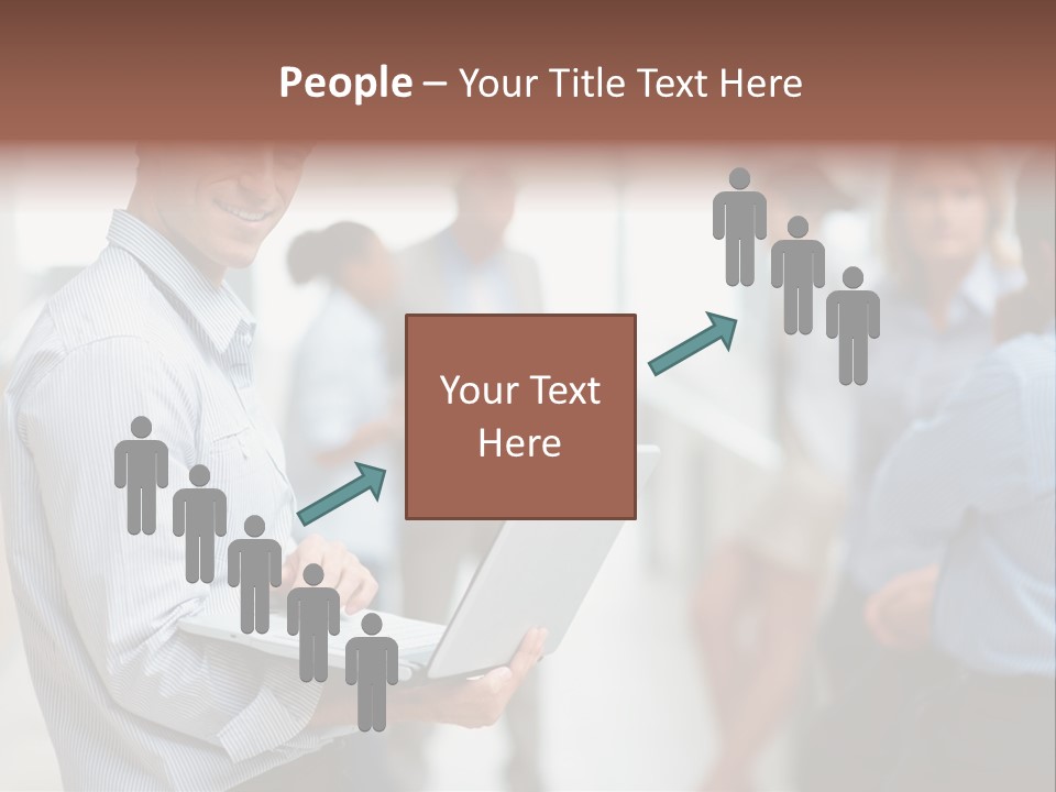 A Man Holding A Laptop In Front Of A Group Of People PowerPoint Template