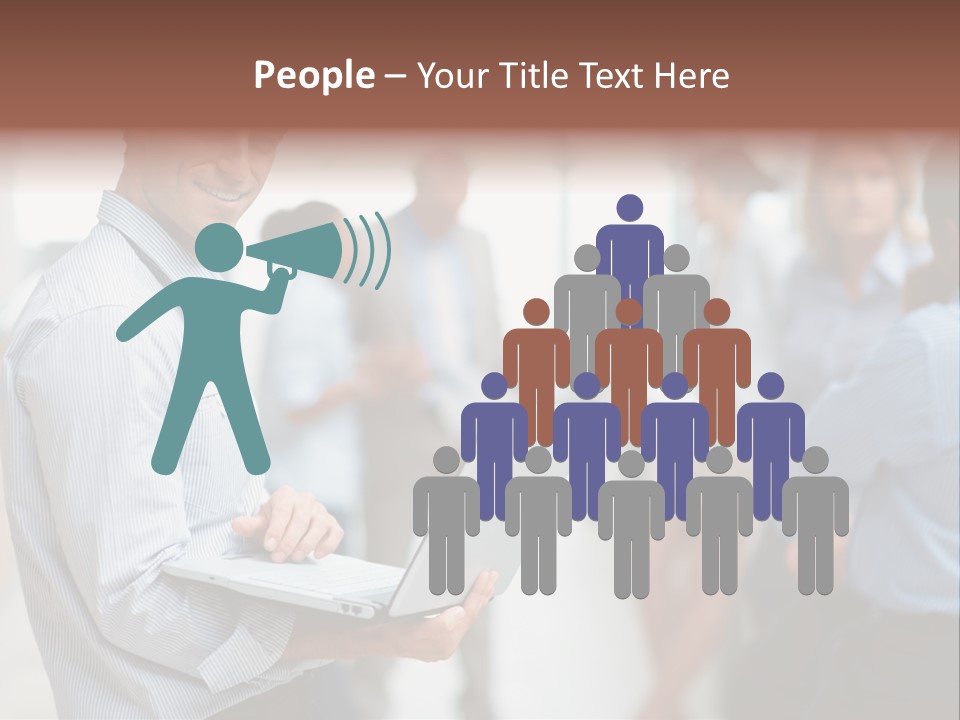 A Man Holding A Laptop In Front Of A Group Of People PowerPoint Template