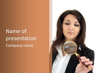 A Woman Looking Through A Magnifying Glass PowerPoint Template