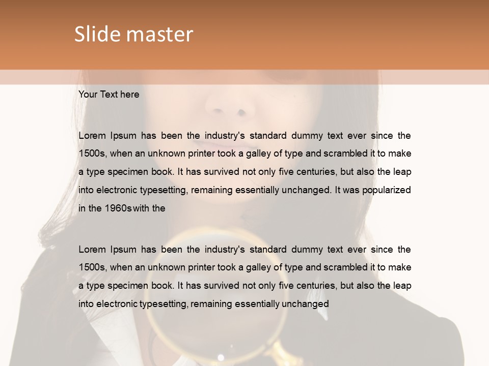 A Woman Looking Through A Magnifying Glass PowerPoint Template