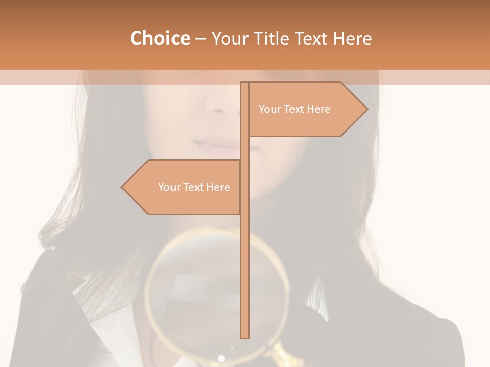A Woman Looking Through A Magnifying Glass PowerPoint Template
