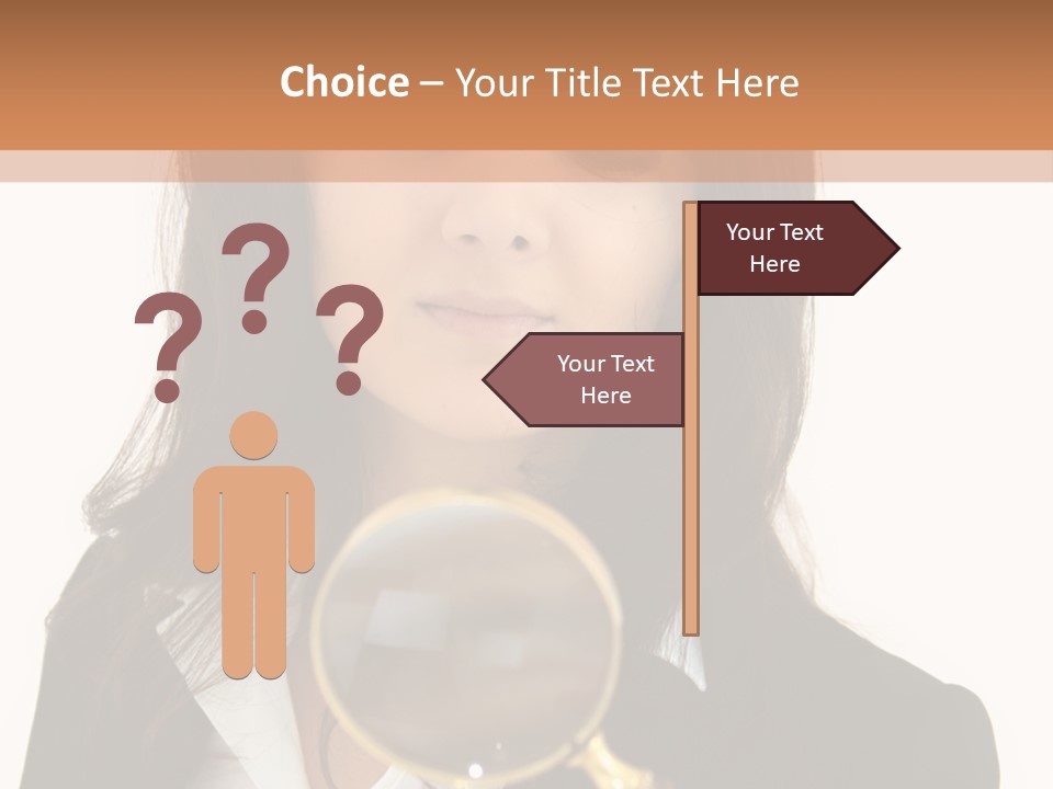 A Woman Looking Through A Magnifying Glass PowerPoint Template