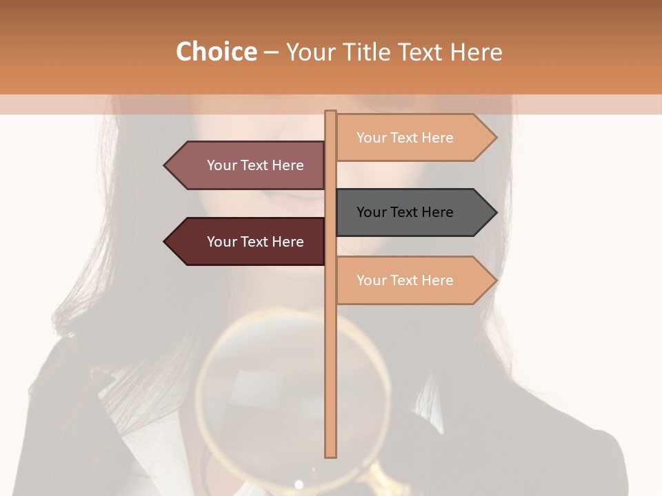 A Woman Looking Through A Magnifying Glass PowerPoint Template