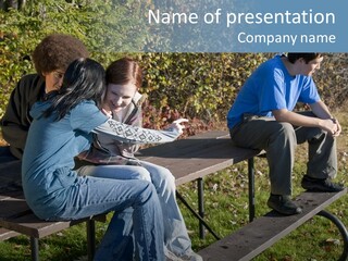 A Group Of People Sitting On Top Of A Wooden Bench PowerPoint Template