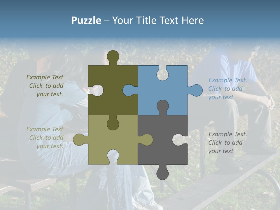 A Group Of People Sitting On Top Of A Wooden Bench PowerPoint Template