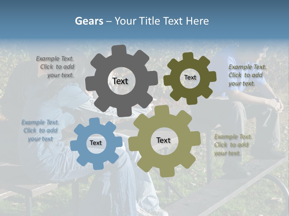 A Group Of People Sitting On Top Of A Wooden Bench PowerPoint Template