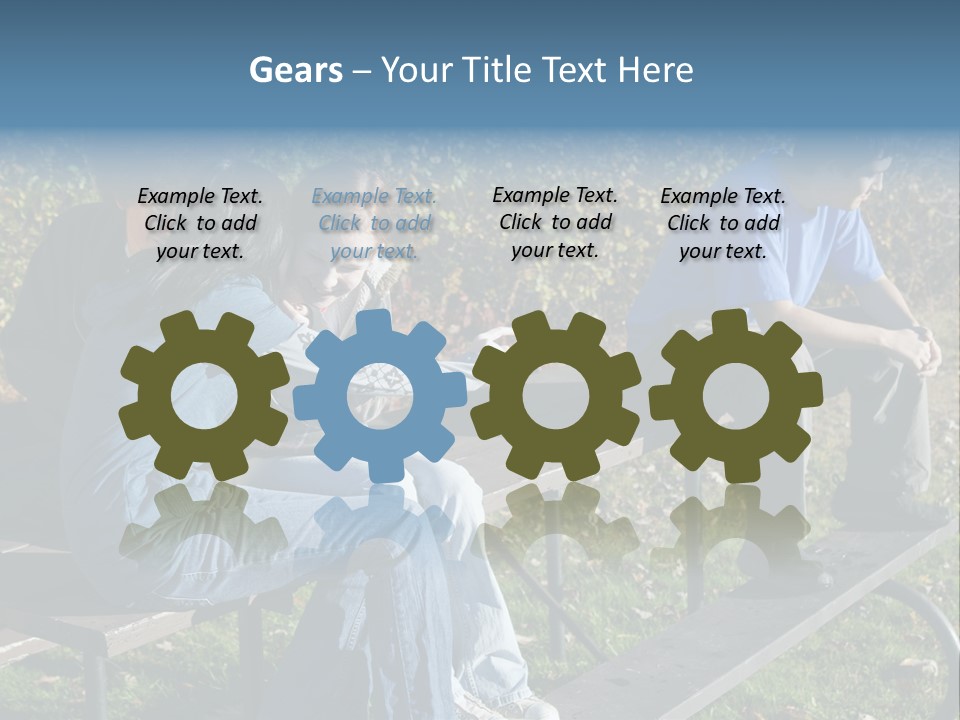 A Group Of People Sitting On Top Of A Wooden Bench PowerPoint Template