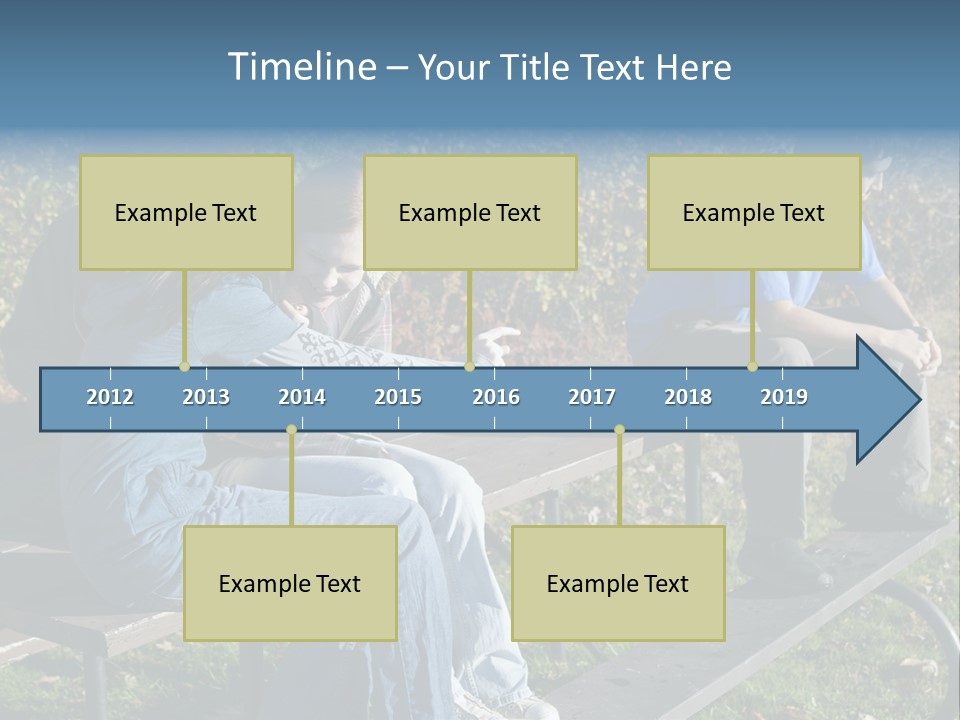 A Group Of People Sitting On Top Of A Wooden Bench PowerPoint Template