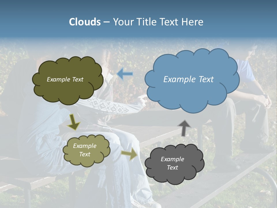 A Group Of People Sitting On Top Of A Wooden Bench PowerPoint Template