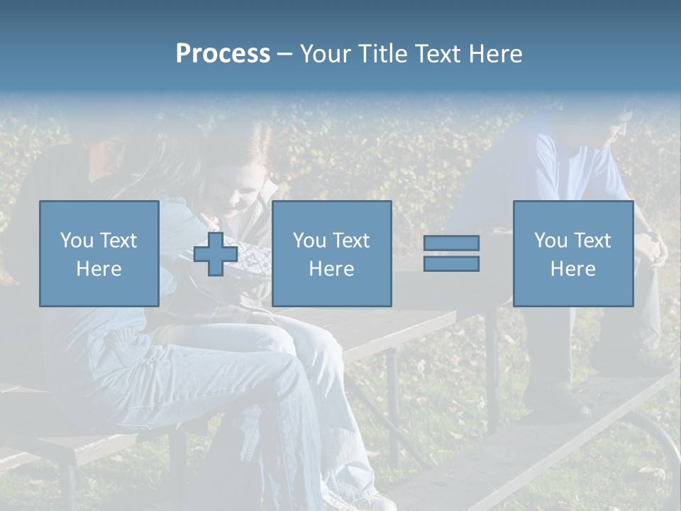 A Group Of People Sitting On Top Of A Wooden Bench PowerPoint Template