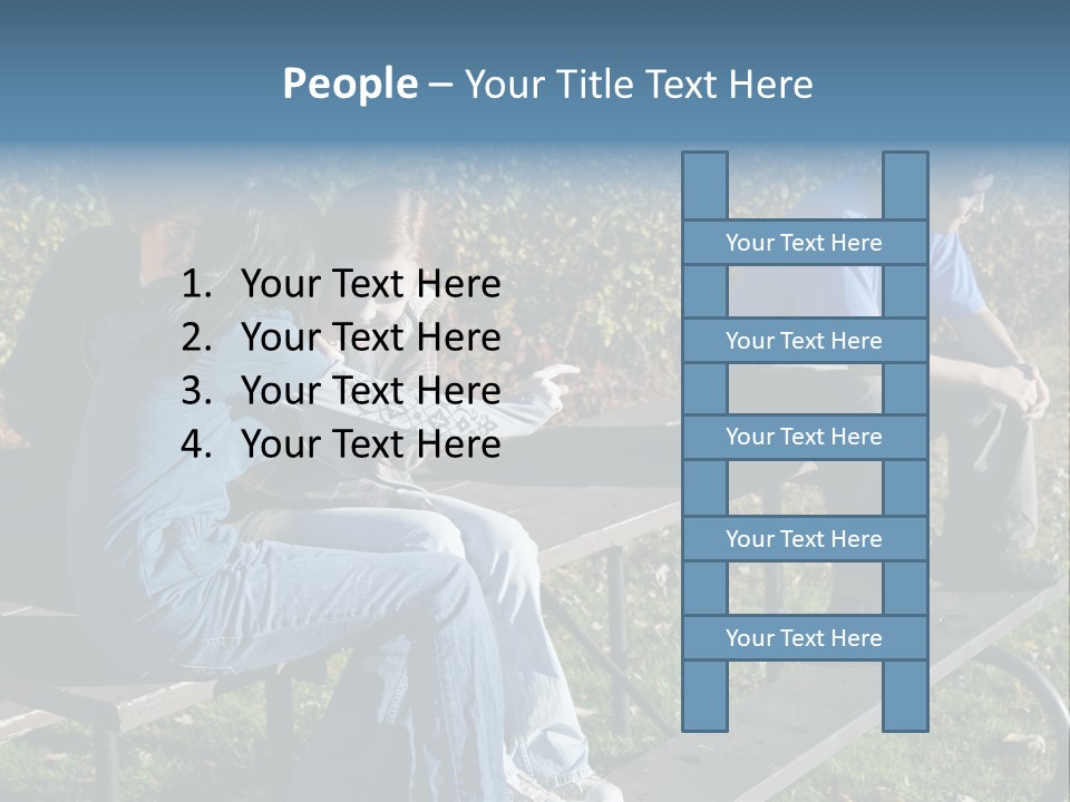 A Group Of People Sitting On Top Of A Wooden Bench PowerPoint Template