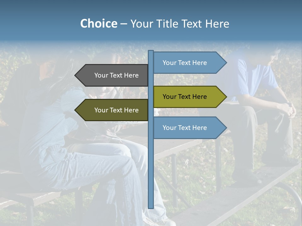 A Group Of People Sitting On Top Of A Wooden Bench PowerPoint Template