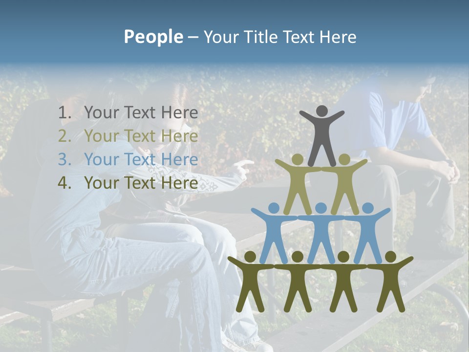 A Group Of People Sitting On Top Of A Wooden Bench PowerPoint Template