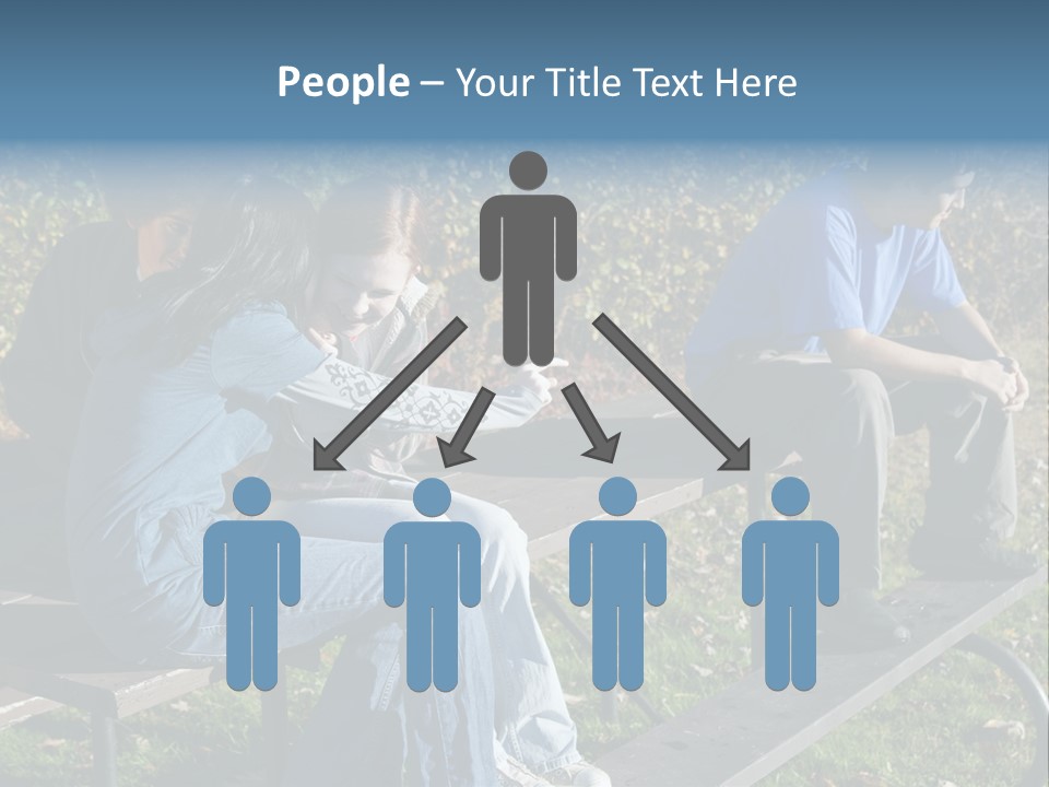 A Group Of People Sitting On Top Of A Wooden Bench PowerPoint Template