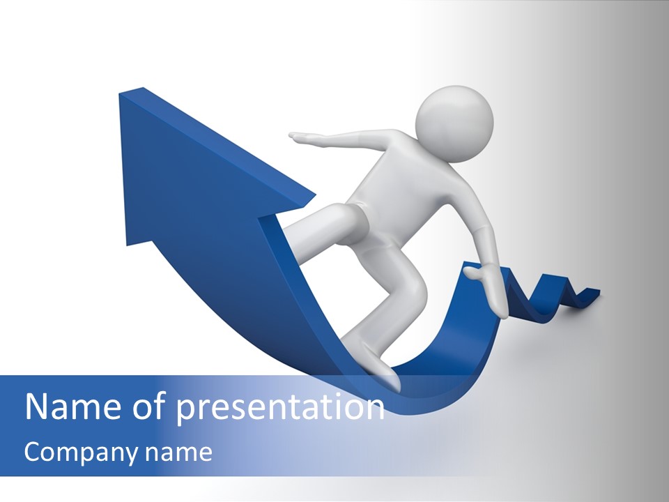 A Person Is Climbing Up A Blue Arrow PowerPoint Template