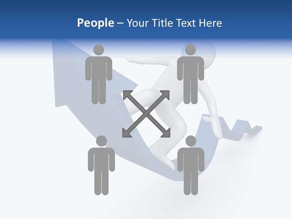 A Person Is Climbing Up A Blue Arrow PowerPoint Template