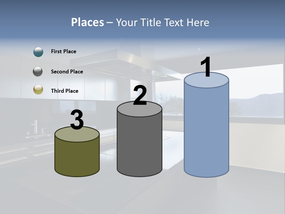 A Modern Kitchen With A Large Window Overlooking The Mountains PowerPoint Template