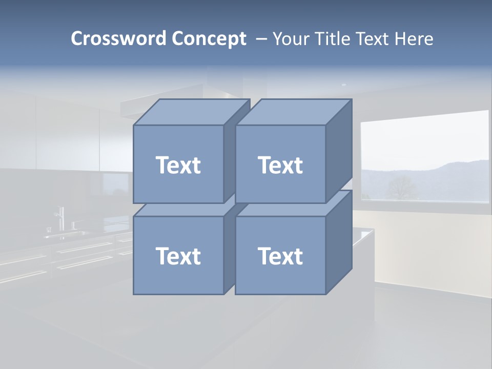A Modern Kitchen With A Large Window Overlooking The Mountains PowerPoint Template