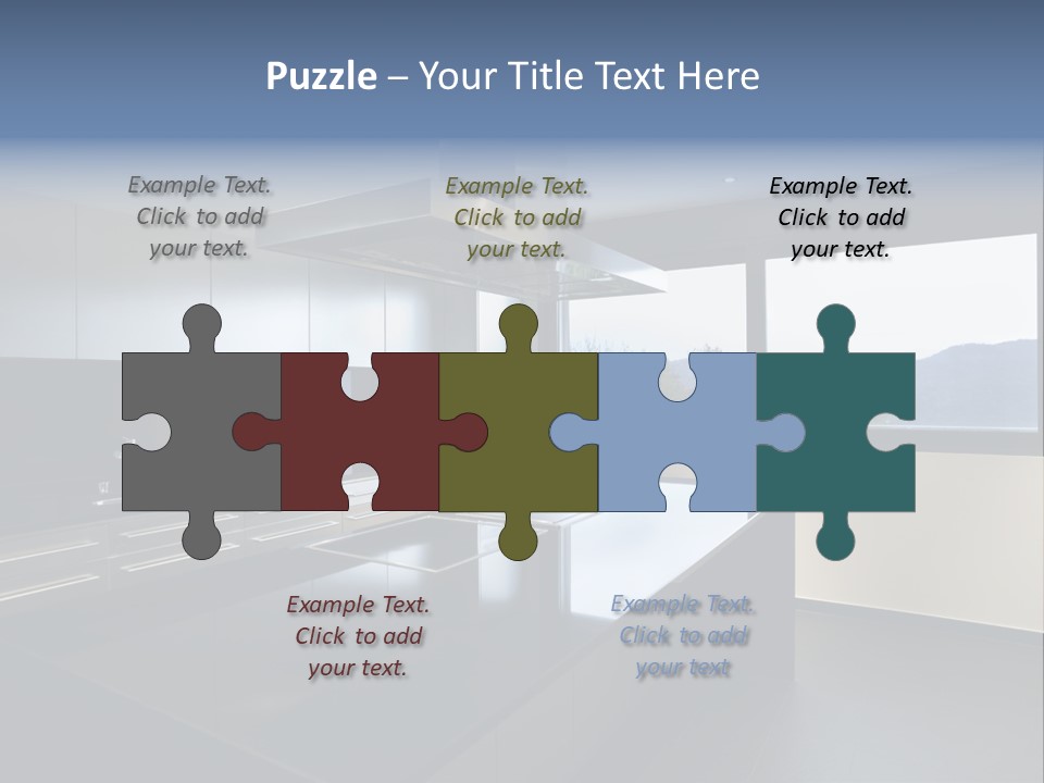 A Modern Kitchen With A Large Window Overlooking The Mountains PowerPoint Template